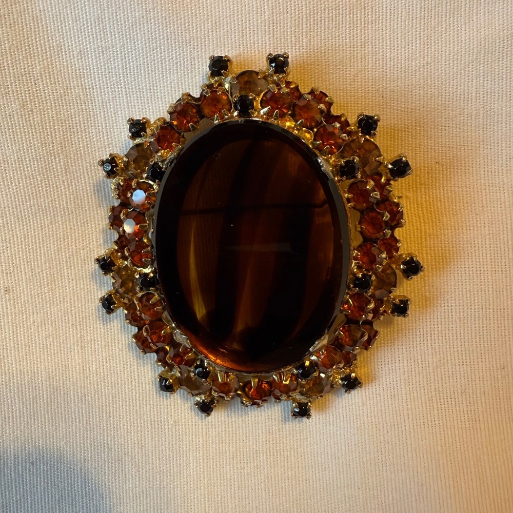 Vintage‎ Juliana Tortoise Shell Colored Glass Rhinestone Brooch Pendant